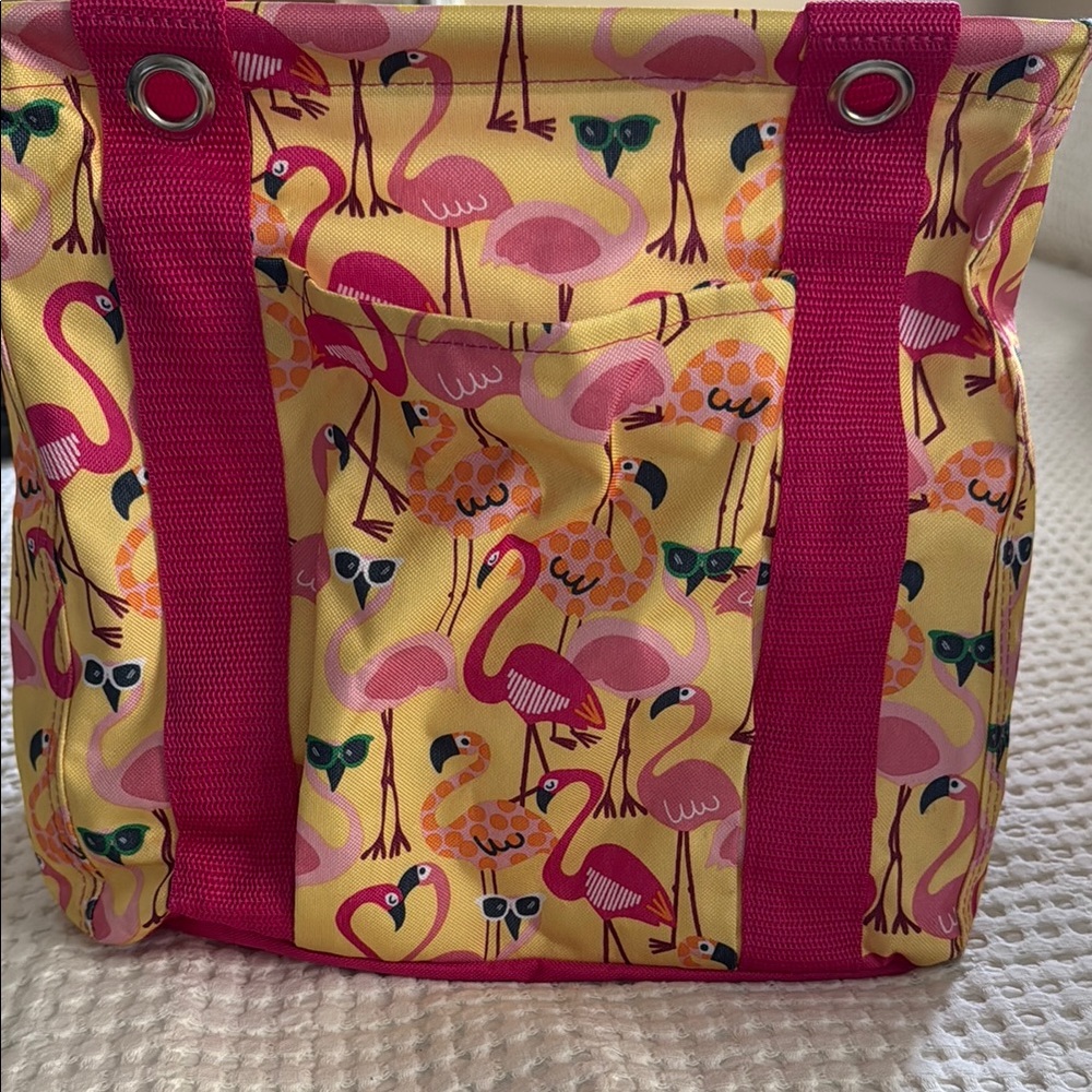 Thirty one Flamingo Print Pink and Yellow utility tote
